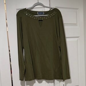 Karen Scott Olive Studded Long Sleeve Top